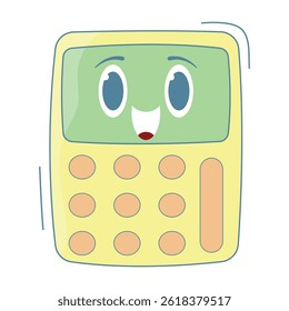 Kawaii Calculator Character Vector with Cute Face and Soft Colors, Perfect for Math Education, Sticker Design, Digital Content, and Playful Finance or Tech Themes.