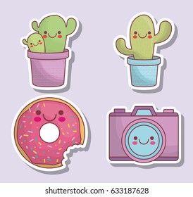 kawaii camera and cactus icons