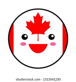 Kawaii Canada flag smile. Flat style. Cute cartoon isolated fun design emoticon face. Vector art anime illustration for celebration holiday decoration element. Business card with template icon.