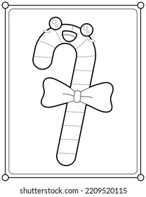 Kawaii candy canes suitable for children's coloring page vector illustration