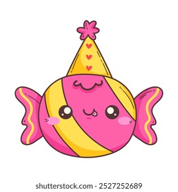 kawaii candy with party hat isolated