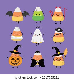 Kawaii Candycorns Halloween Set. Vector Illustration