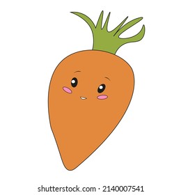 Kawaii carrot character, cute funny kids illustration isolated on white background.