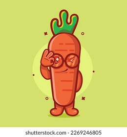 kawaii carrot character mascot with ok sign hand gesture isolated cartoon in flat style design