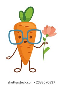 Kawaii carrot with flower cartoon vector illustration