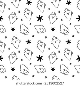 Kawaii carrot with funny faces. Seamless pattern. Coloring Page. Cute cartoon happy food characters. Hand drawn style. Vector drawing. Design ornaments.