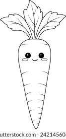 Kawaii carrot with happy face coloring page for kids	