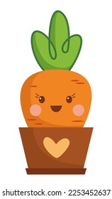 Kawaii carrot in pot cartoon vector illustration