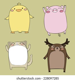 kawaii cartoon animals set 