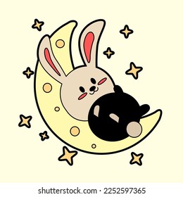 kawaii cartoon bunny sticker illustration