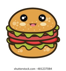 kawaii cartoon burger fast food
