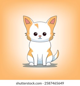 Kawaii cartoon cat with adorable orange patches, big eyes, and a playful charm