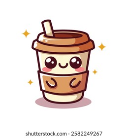 Kawaii Cartoon Character of Coffee Cup Vector Illustration