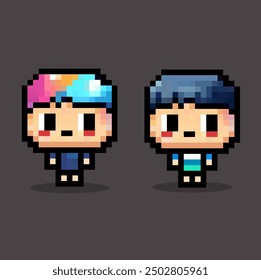 kawaii cartoon character in pixel art vector