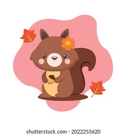 kawaii cartoon of a chipmunk with an acorn