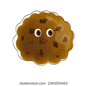 Kawaii cartoon chocolate chip cookie character with funny face. Cute cup cake 3d. Kids food menu. Vector illustration.