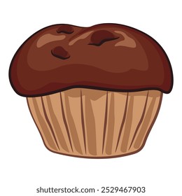 muffin de chocolate de caricatura kawaii com chip de chocolate ilustração vetor isolado, trabalho de mão desenhada