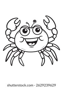 Kawaii Cartoon Crab with Big Eyes - Cute Sea Animal Coloring Page