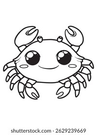 Kawaii Cartoon Crab with Big Eyes - Cute Sea Animal Coloring Page