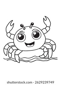 Kawaii Cartoon Crab with Big Eyes - Cute Sea Animal Coloring Page