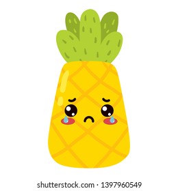 kawaii cartoon cute pineapple fruit  Emoji Sticker sad character on white background delicious icon design vector illustration