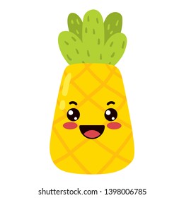 kawaii cartoon cute pineapple fruit  Emoji Sticker Blissful character on white background delicious icon design vector illustration