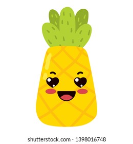 kawaii cartoon cute pineapple fruit  Emoji Sticker  lovestruck character on white background delicious icon design vector illustration