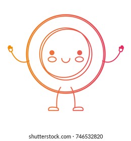 kawaii cartoon dish in degraded yellow to magenta silhouette vector illustration