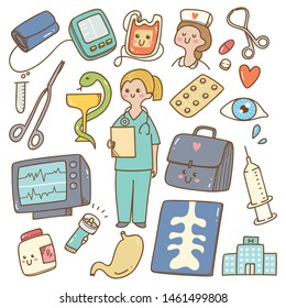 Kawaii cartoon doctor with medical equipment 