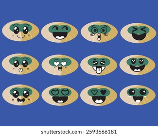 Kawaii cartoon dumpling icon collection. Character of dumpling. Illustration emoji dumpling in flat style. adorable collection. 