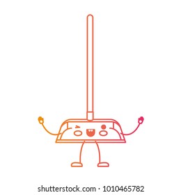 kawaii cartoon dustpan with wooden stick in degraded yellow to magenta silhouette