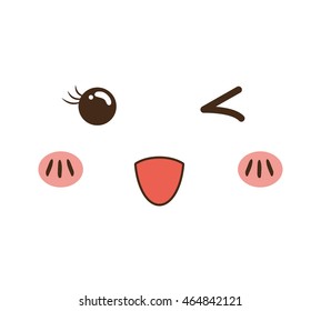 kawaii cartoon face expression smile icon. Isolated and flat illustration. Vector graphic