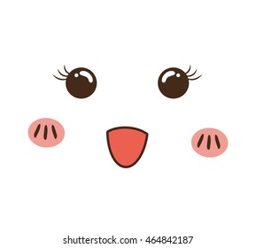 kawaii cartoon face expression smile icon. Isolated and flat illustration. Vector graphic