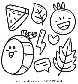 kawaii cartoon fruit doodle design for wallpaper, stickers, coloring books, pins, emblems, logos and more