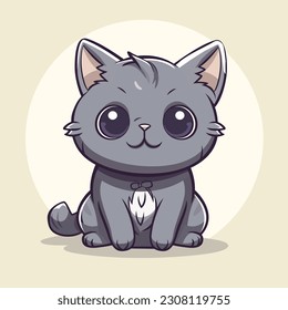 kawaii cartoon grey cat illustration