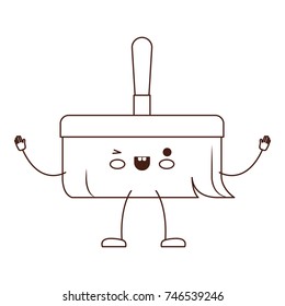 kawaii cartoon hand broom with wooden stick in brown silhouette vector illustration