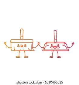kawaii cartoon hand dustpan and hand broom holding hands in degraded yellow to magenta silhouette