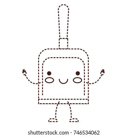kawaii cartoon hand dustpan in brown dotted silhouette vector illustration