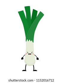 Kawaii  cartoon leek vector illustration isolated on white background.