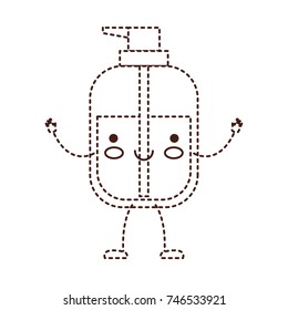 kawaii cartoon liquid soap bottle dispenser in brown dotted silhouette vector illustration
