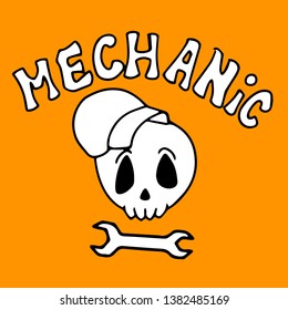 Kawaii cartoon mechanic skull logo icon