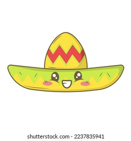 Kawaii cartoon mexican hat isolated on white background