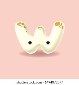 Kawaii cartoon monster letter W. 3D alphabet for invitation card on children party celebration