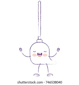 kawaii cartoon mop with wooden stick in purple blurred silhouette vector illustration