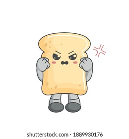 A Kawaii cartoon picture of bread showing an angry face