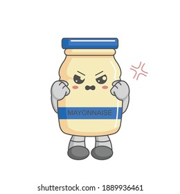 A Kawaii cartoon picture of mayonnaise showing an angry face