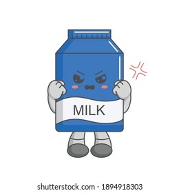 A Kawaii cartoon picture of milk box showing an angry face