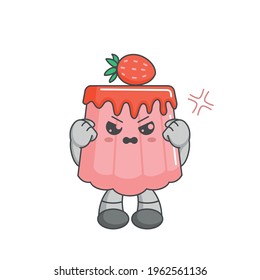 A Kawaii cartoon picture of strawberrypudding showing an angry face
