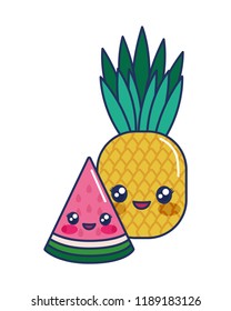 kawaii cartoon pineapple watermelon fruits