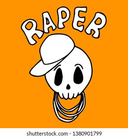 Kawaii cartoon raper skull logo icon